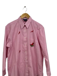 Los Olas Pin Stripe Embroidered Red Cardinals Rhinestones LS Button Shirt Size L - Picture 1 of 11