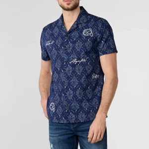 Karl Lagerfeld Paris Leaf Print Short Sleeve Embroidered Shirt MSRP $119 - Picture 1 of 5