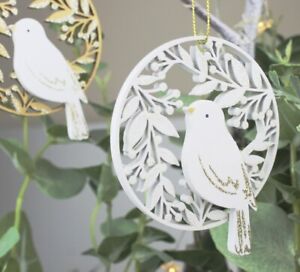 Gisela Graham Natale Crema Oro Intaglio Uccello IN Holly Ghirlanda Decorativa -