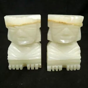 2er SET GESCHNITZTE AZTEKEN MAYA TIKI ONYX MARMOR STEIN BUCHSTÜTZEN STATUE SKULPTUREN - Bild 1 von 4