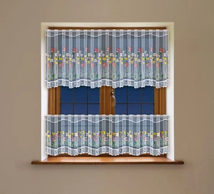 CAFE NET CURTAIN pelmet price per metre drop 16" or 24" ready to hang floral - Picture 1 of 3