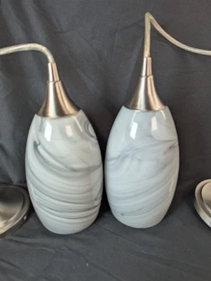 Grey Swirl Glass Globe Pendant Lights with fixture pair 2 Litex CPM-1PNK - Image 1 of 4
