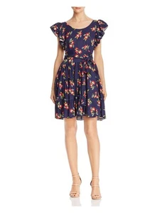JILL STUART Womens Navy Back Cap Sleeve Scoop Neck Short Fit + Flare Dress M - Picture 1 of 4