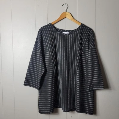LIZ CLAIBORNE WOMAN BLACK METALLIC SILVER STRIPED TUNIC BLOUSE WOMENS SIZE 2X - Image 1 of 4