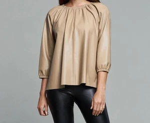 Dolce Cabo Blakely Kunstleder Puffärmel Top taupe - Bild 1 von 13