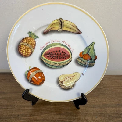 St. Martin Email de Limoges 10 дюймов набор обеденных тарелок 3 фруктовые безделушки коробка - Изображение 1 из 4