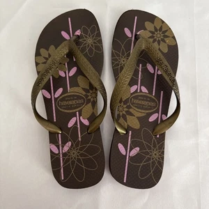 Havaianas Flip Flops rosa braun Blumen Kunst Mode USA 7/8 EUR41/42 EXC keine Gebrauchsspuren - Bild 1 von 6