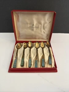 David Andersen Norway Sterling Silver Gilded & Enameled Small Spoons Set Of 6 - Picture 1 of 23