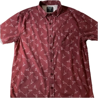 Camisa Alpha Beta Granate Abotonada SS Dinosaurios - 100% Algodón Talla Grande J35 Foto 1 de 4
