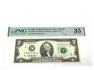 1995 $2 Two Dollars, FEDERAL RESERVE NOTE Atlanta' PMG 35 Choice Very Fine (#7) - Picture 1 of 2