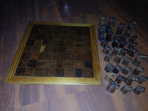 vintage african hand carved wooden safari animal chess set atleast 35 years old - Picture 1 of 9
