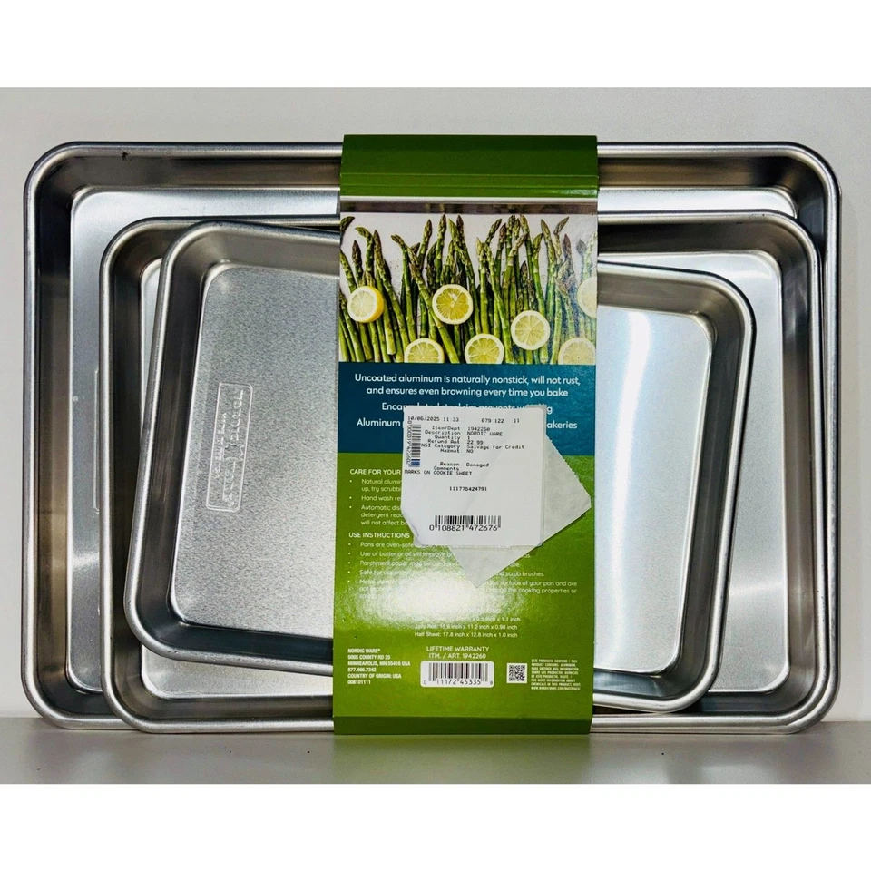 Nordic Ware 3 Pc Aluminum Baking Sheet Pan Set USA Made Half Quarter Eighth - Image 1 of 1