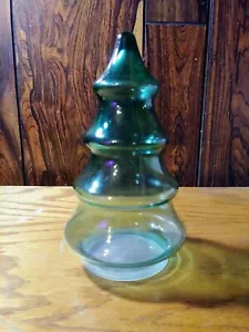 Vintage Green Glass Christmas Tree Candy Jar Approx 7" - Picture 1 of 3
