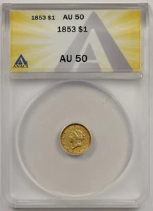 1853 G$1 ANACS AU 50 Liberty Head Gold Dollar - Picture 1 of 4