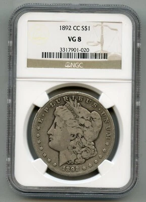 1892 CC Morgan Silver Dollar NGC VG 8 - Image 1 of 4