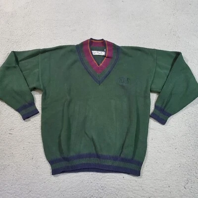 Винтажный мужской свитер Bugle Boy средний зеленый синий для гольфа университетского тенниса 90-х с V-образным вырезом - Изображение 1 из 4