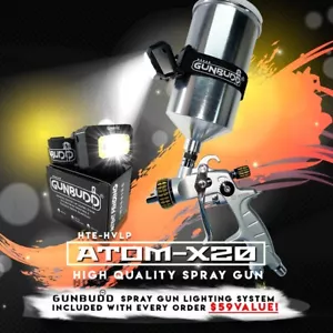 Atom X20 HVLP Auto Paint Gun Gravity Solvent/Waterborne with FREE GUNBUDD LIGHT! - Picture 1 of 16