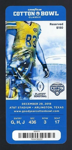 CLEMSON TIGERS vs NOTRE DAME IRISH - 2018 NCAA COTTON BOWL FULL FOOTBALL TICKET Cover