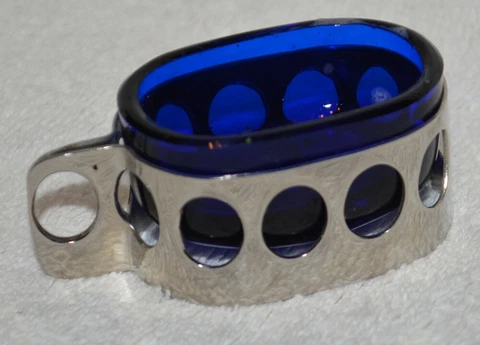 LANTEL INOX ARGENTINA Silver Cobalt Blue Glass Liner Open Salt Cellar ARTSY Cover