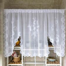 White Vintage Embroidered Lace Sheer Kitchen Curtain Swag Valance Rod Pocket