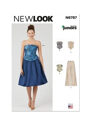 NEW LOOK 6787 JUNIORS CORSET PANTS SKIRT Sewing Pattern Sizes 3/4-13/14 AVERAGE - Image 1 of 4