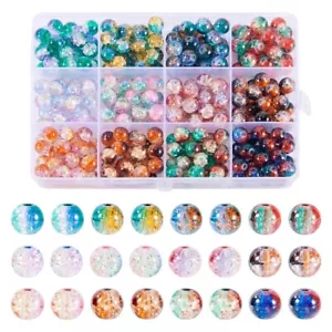 300pcs.8mm 12 Colors Round Two Tone Crackle Glass Beads Crafts Jewelry Making - Picture 1 of 10