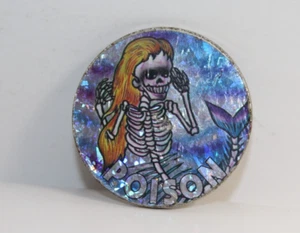 Vintage Pog Slammer Metal Poison Skeleton Mermaid Holographic - Picture 1 of 4