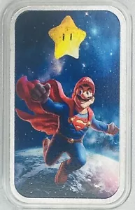 2024 Out of This World Plumber Super Mario Man 1 oz Silver Art Bar - Picture 1 of 3
