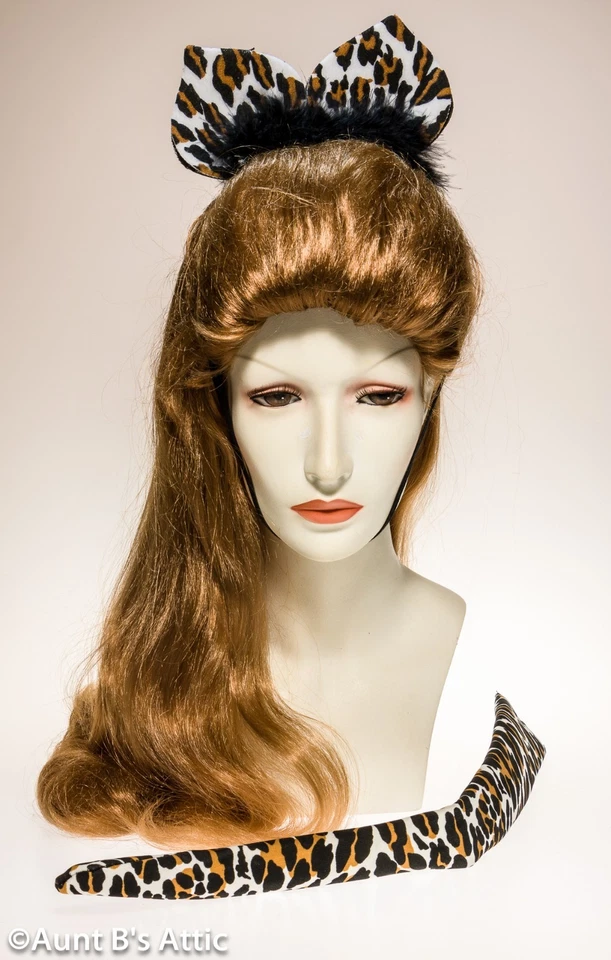 Kit de diadema de cola y cola de gato con estampado de guepardo de tela polivinílica con marabú Foto 1 de 1