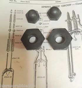 Harley Knucklehead WL Spring Fork Spring Retainers & Acorn Nuts 36-57 Springer - Picture 1 of 4