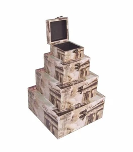 459 Massivholz Box 4er Set  mit Leinenoptik Schatzkiste Holzkiste Holzbox - Bild 1 von 8