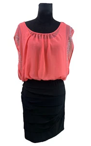 Y2K Deb Kleid Pfirsich Rosa Chiffon Kimono Ärmel Minikleid Bandagenrock - Bild 1 von 11