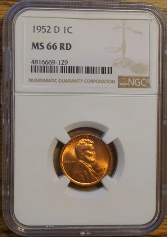 1952-D LINCOLN WHEAT CENT 1¢ - GRADED BY NGC MS-66 RED-#4816669-129 Cover