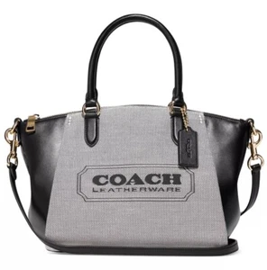 NWT Coach Elise Badge Jacquard Satchel Crossbody Bag In Salt Black C9079 - Picture 1 of 6