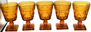 Cáliz de vino de colección Indiana Glass Colony Park Lane pie cuadrado vino ámbar marrón - Imagen 1 de 4