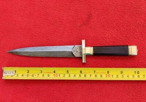 Hand Forged Damascus Steel Boot Dagger Knife With Rosewood Handle & Brass Guards - Picture 1 of 8