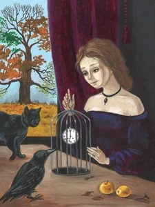 1.5x2 DOLLHOUSE MINIATURE PRINT OF PAINTING RYTA 1:12 SCALE Halloween Witch Cat - Picture 1 of 1