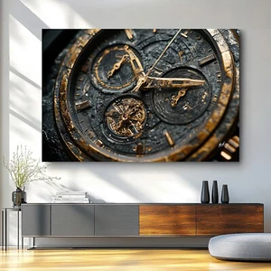 Leinwand Bilder Uhr Schwarz Gold Metall Optik 3D Wandbilder XXL Wohnzimmer  7618 - Bild 1 von 8