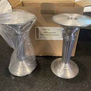 Longaberger SilverTone Metalware Candle Pedestals  In Box 71431 7" tall x 4" Top - Picture 1 of 1