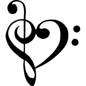 TREBLE BASS CLEF HEART Love of music 3.5" BLACK Vinyl Decal Window Sticker - Bild 1 von 1
