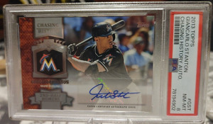 GIANCARLO STANTON 2013 TOPPS CHASING HISTORY AUTOGRAPHED CARD PSA 8 Yankees 