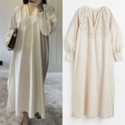 H&M Maxikleid Kleid Stickerei Broderie Anglaise Embroidered long Dress 2XL 50 52 - Bild 1 von 4