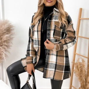 Damen Winter Shirt Oberteil Damen Karo Fleecejacke Oversize Tunika Shacket Freizeit - Bild 1 von 17
