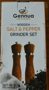 Gennua Kitchen Wooden Salt and Pepper Grinder Set: Refillable Salt & Pepper Mill - Picture 1 of 2