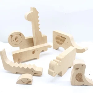 Holzbausteine Spielzeug 8 Stück Zootiere Giraffe Elefant Vogel Nashorn Montessori  - Bild 1 von 11