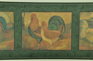 Wallpaper Border dark green couple chickens FDB06851 - Picture 1 of 2