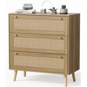 Seeday Rattan 3 Drawers Dresser,Storage Chest of Drawers for Closet, Living Room - Picture 1 of 7