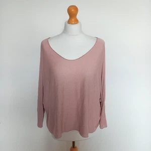 Made in Italy One Size Rosa U-Ausschnitt Oversize Strickpullover Pullover Silberbesatz - Bild 1 von 7