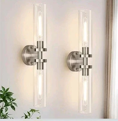 Wall Sconces Set of Two, Hardwired Brushed Nickel Bathroom Sconces Wall Lighting - Image 1 of 4