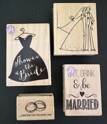Wedding Bridal Shower Rings Bride Groom Rubber Stamps Mixed Lot Of 4 - Image 1 of 4